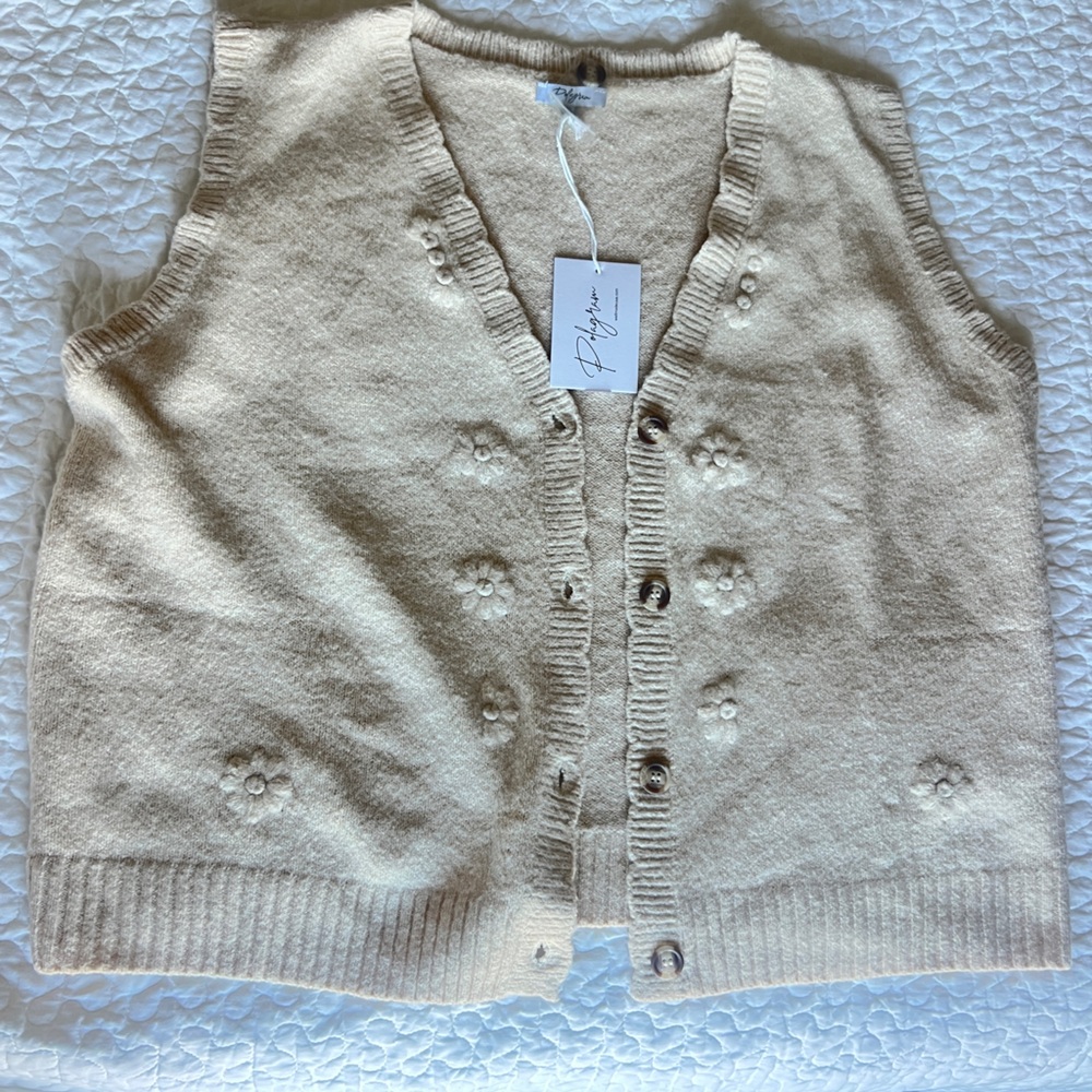 Polagram Cream Button-Up Sweater Vest 3x